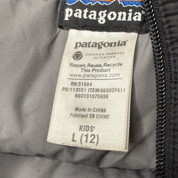 PATAGONIA Puffer Full Zip Jacket Kids Size Large Black Goose Down - Picture 3 of 16